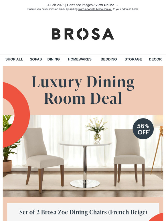 Set of 2 Brosa Zoe Dining Chairs ONLY $349 (56% OFF standard retail price)