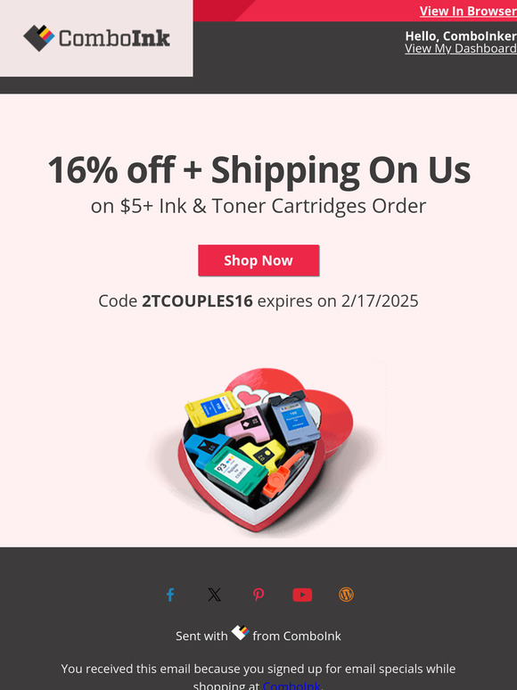 Your  ink order with 16% off is ready now.
