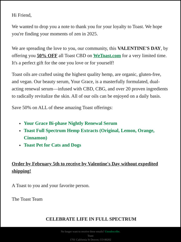 A Toast to LOVE and 50% OFF CBD! 💘
