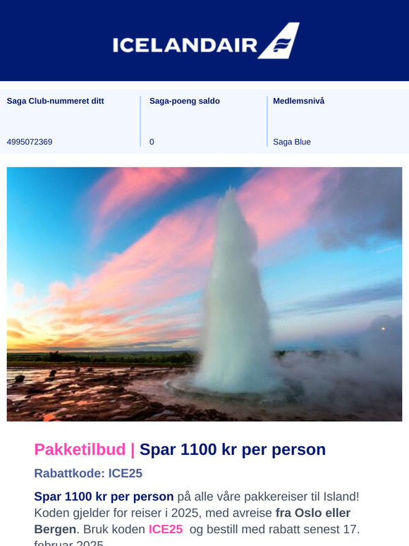 Pakketilbud: Spar 1100 kr per person på alle våre pakkereiser til Island!