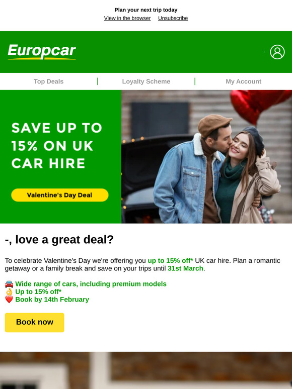 —, save 15% on UK car hire 💝