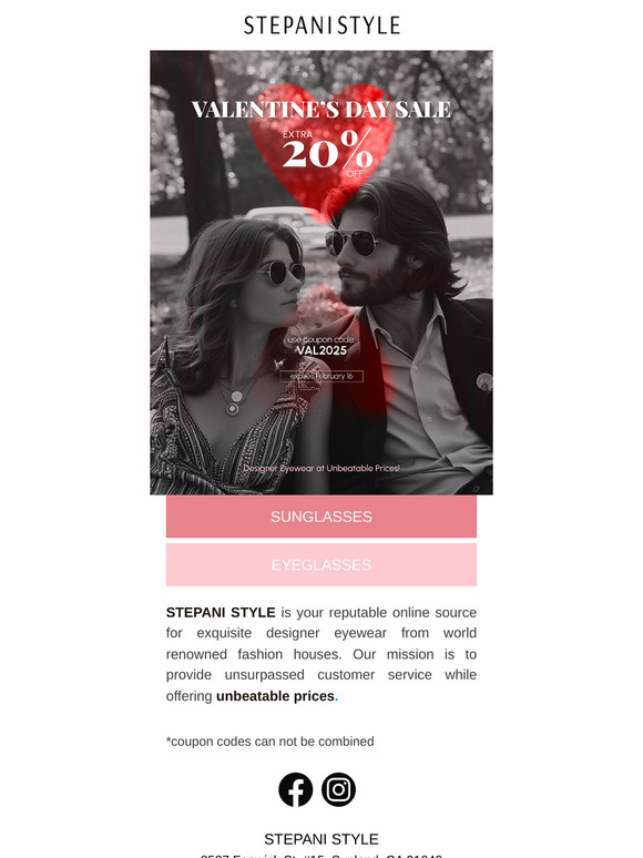 Extra 20% of All Eyewear | Valentine's Day Sale