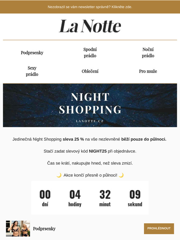 -25 % na stovky produktů s kódem NIGHT25 do půlnoci