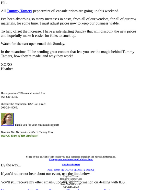 Tummy Tamers prices going up this weekend