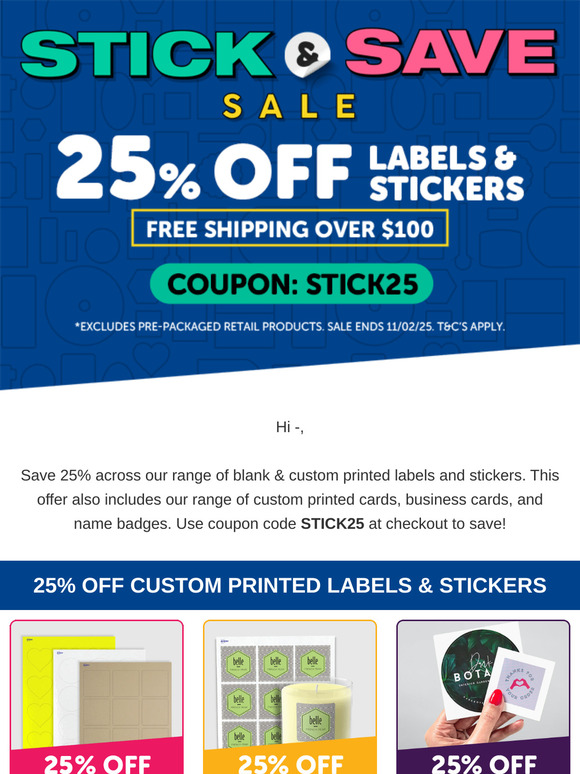 25% Off Labels & Stickers - Sale Now On