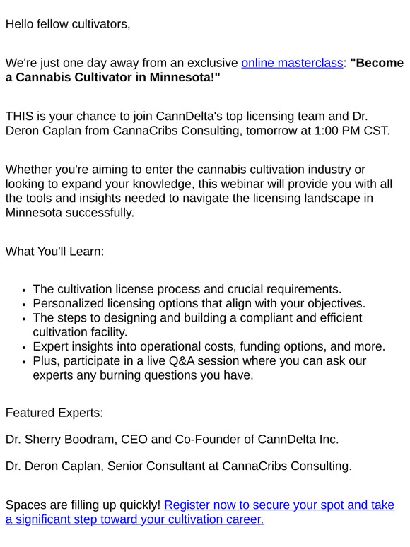 Join Tomorrow's Masterclass on Becoming a Cannabis Cultivator in Minnesota!