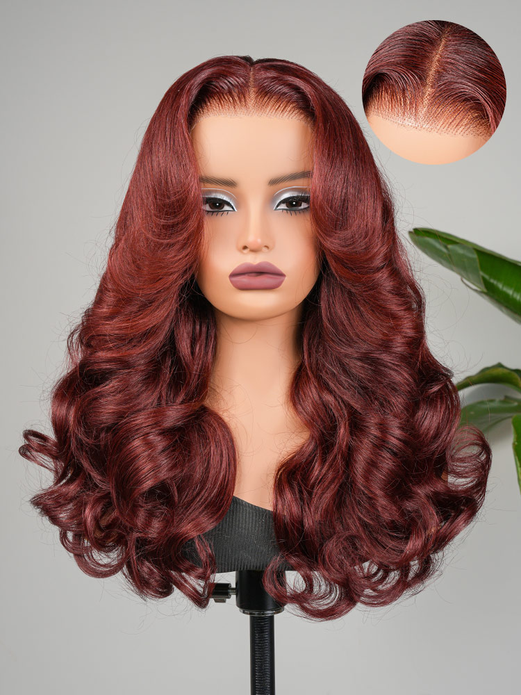 Image of Cherry Cola Red Layered Cut Customized Wave Human Hair Pre-Everything Wig
