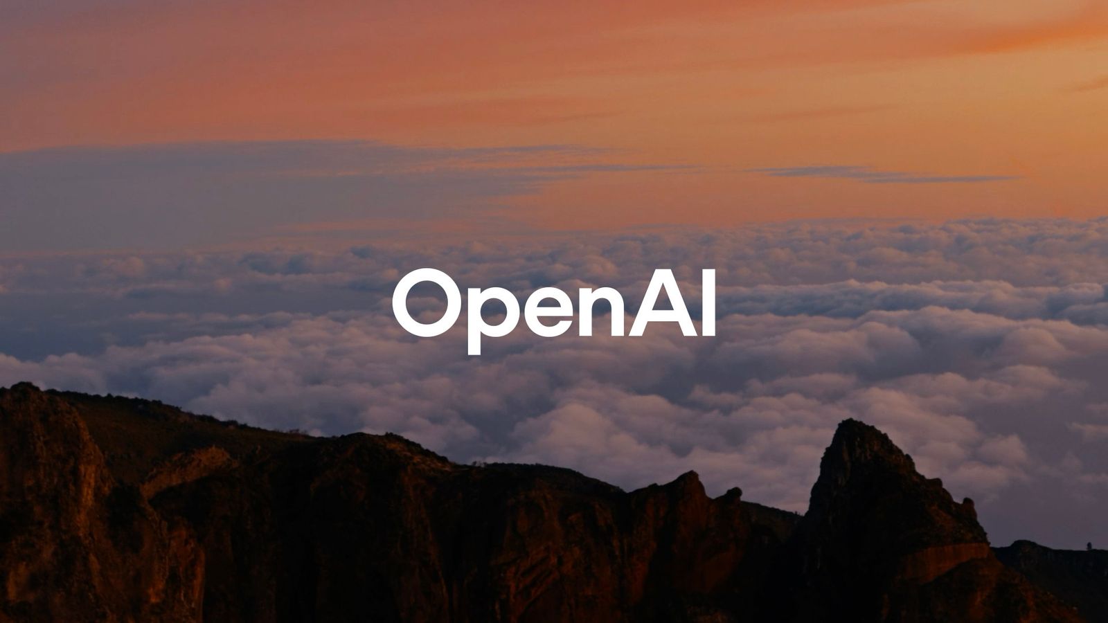 OpenAI logo on backdrop of clouds and orange sky
