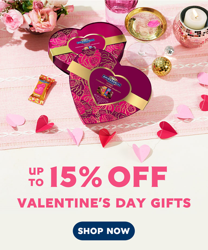 Up to 15% off Valentine's Day Gifts