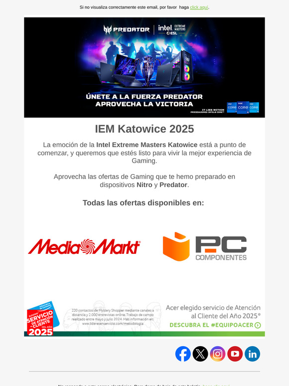 ¡Prepárate para la Intel Extreme Masters Katowice con Acer!