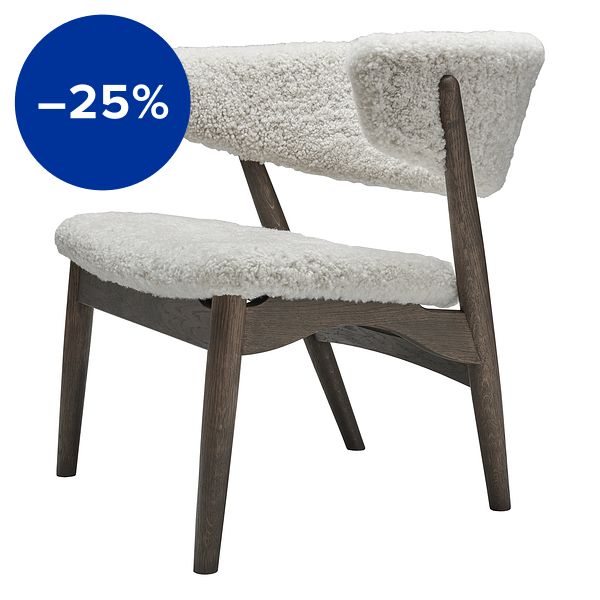 No 7 Lounge chair, fully upholstered, dark oiled oak - sheepskin