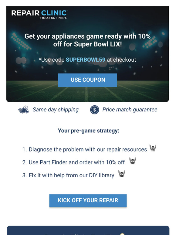 Get 10% off all genuine OEM repair parts 🏈