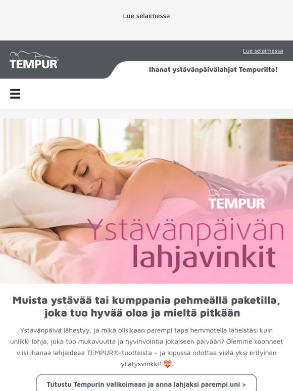 Anna ystävänpäivälahjaksi parempaa unta ja palautumista pehmeässä paketissa 🩷 Kurkkaa TEMPUR-lahjavinkit!