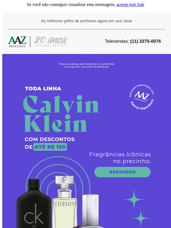 Oportunidade ÚNICA! 🤯 Leve Seu Perfume CALVIN KLEIN com R$150,00 OFF.