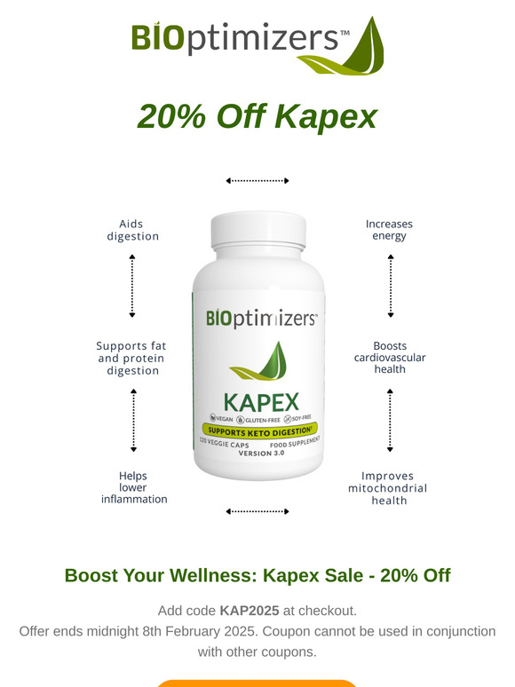 💚UK BiOptimizers: GET 20% OFF KAPEX!💚