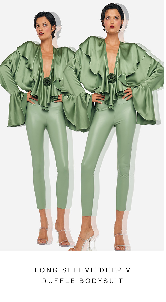 LONG SLEEVE DEEP V RUFFLE BODYSUIT