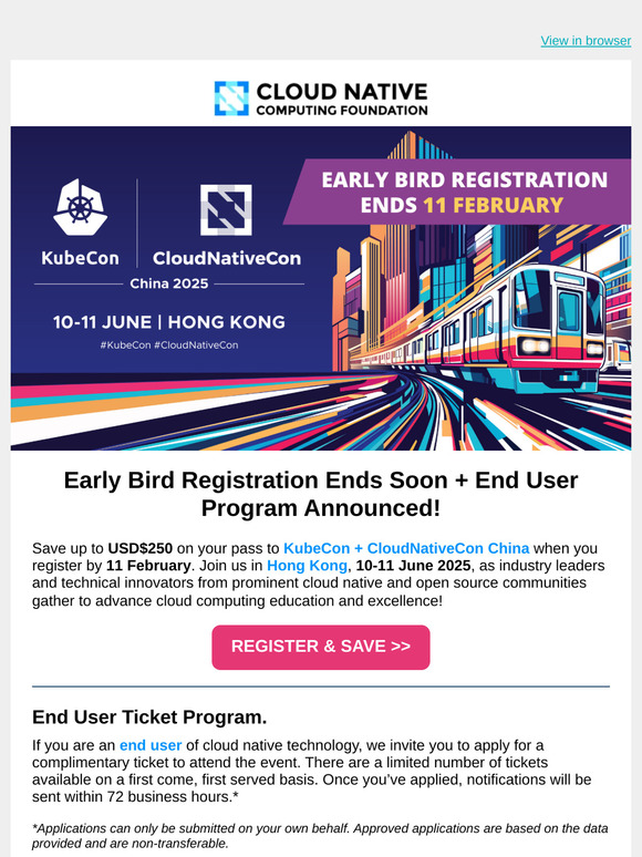 ‼️ Early Bird Rates End Soon: Secure Your Spot at KubeCon + CloudNativeCon China