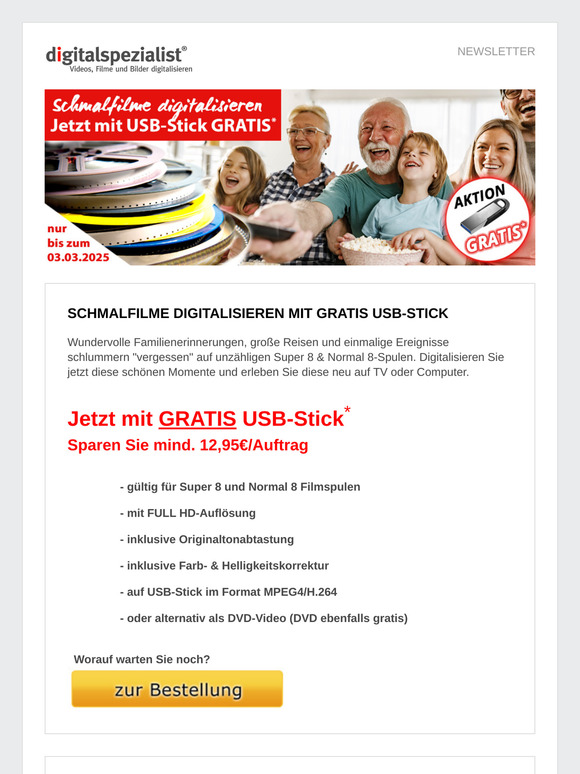 GRATIS USB-Stick: Jetzt Schmalfilme digitalisieren