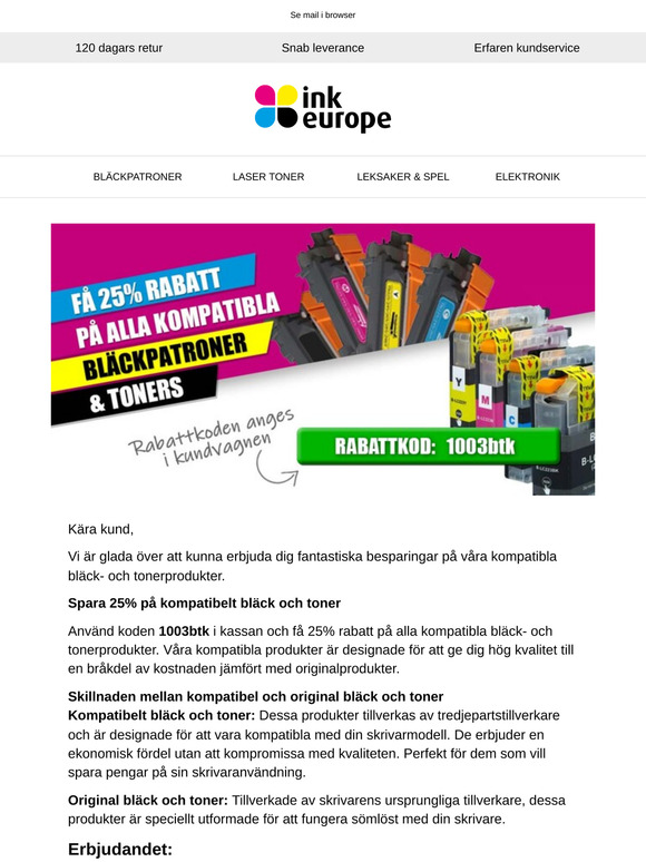 Spara 25% på bläck och toner till din skrivare!