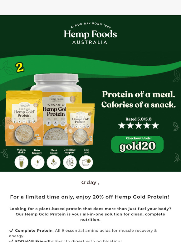 💚 20% Off Hemp Gold Protein!