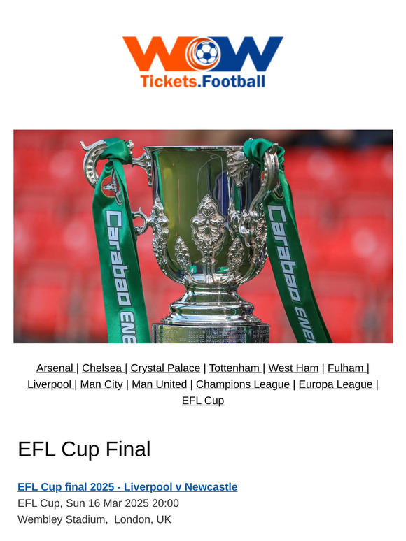 🏆EFL Final is Here - Liverpool v Newcastle - Reserve Your Seat