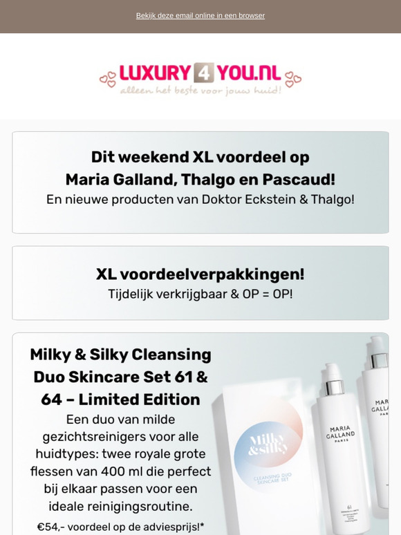 Dit weekend XL voordeel op Maria Galland, Thalgo en Pascaud! En nieuwe producten van Doktor Eckstein & Thalgo!