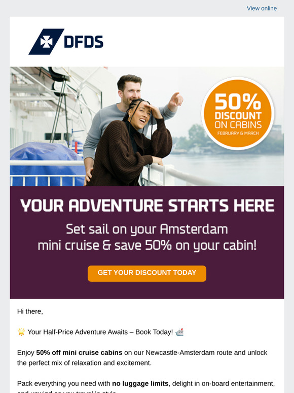 🚨 Limited-time offer! 50% discount on mini cruise cabins 🛳️