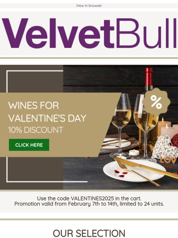 VelvetBull - 10% off on wines for Valentine's Day 💘