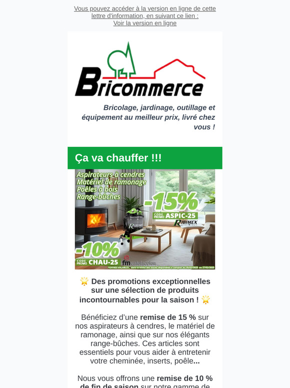 15% aspirateurs à cendres, matériel ramonage, range-bûche, 10% poêles à bois et inserts