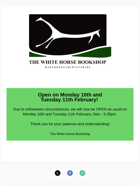 We will be OPEN on Monday 10th and Tuesday 11th Feb
