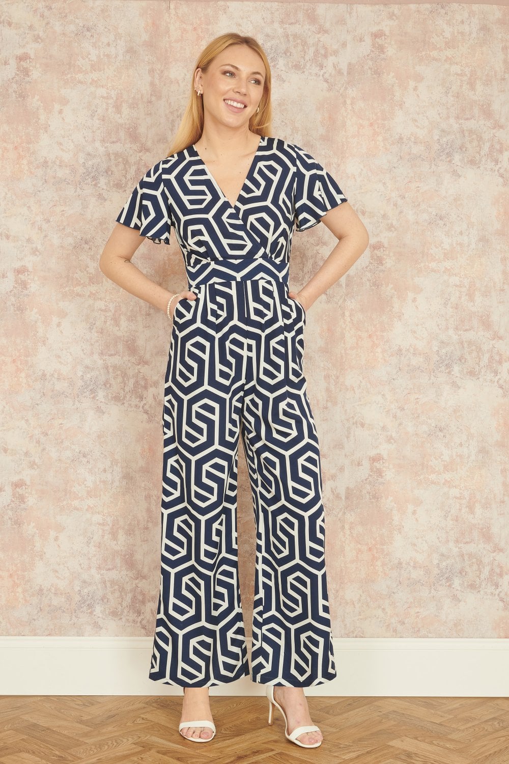 Image of Yumi Navy Oversize Geo Print Jumpsuit