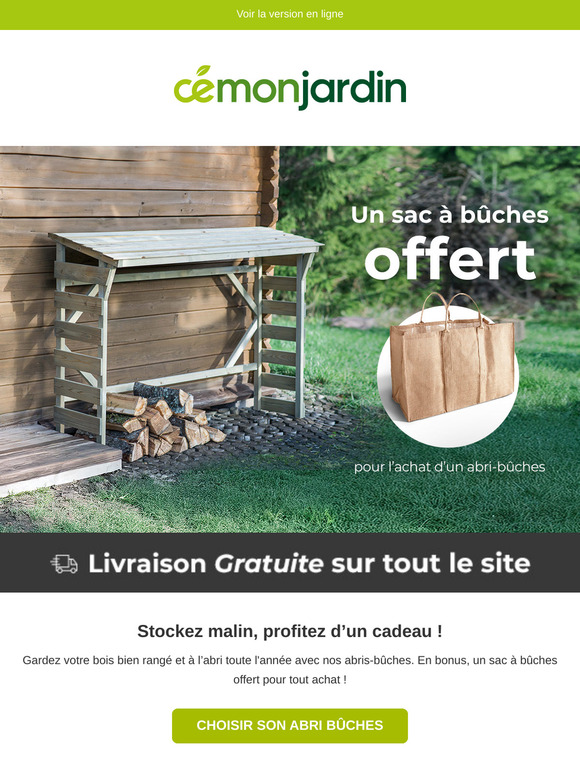 Un sac à bûches offert pour l'achat d'un abri-bûches