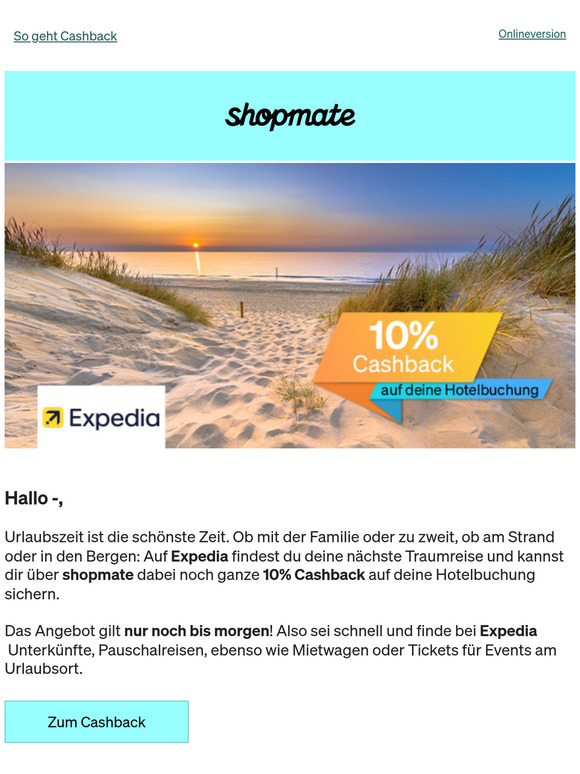 10% Cashback bei Expedia