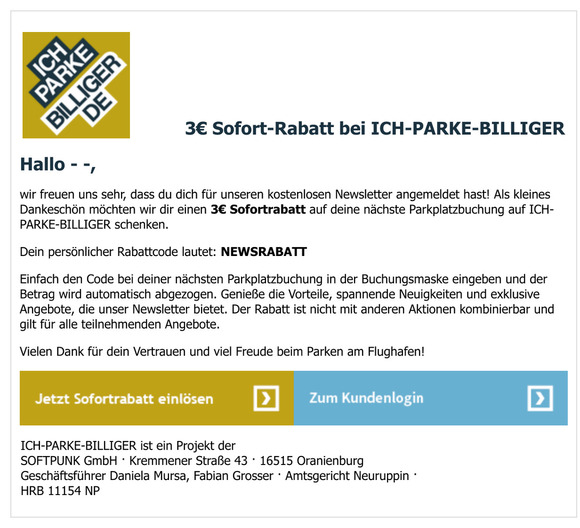 3€ Sofort-Rabatt bei ICH-PARKE-BILLIGER