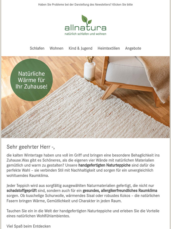 Handgefertigte Naturteppiche für natürliche Wärme!