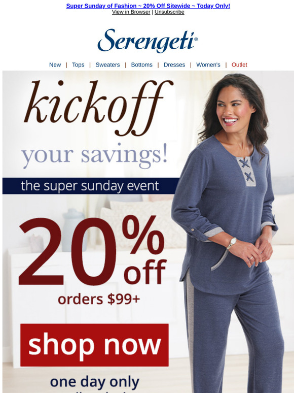 One Day Only ~ Super Sunday Fashion Sale ~ Save 20% Sitewide Now!