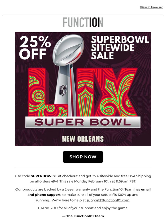 🏈 Score 25% Off Sitewide – Super Bowl Sunday Sale!