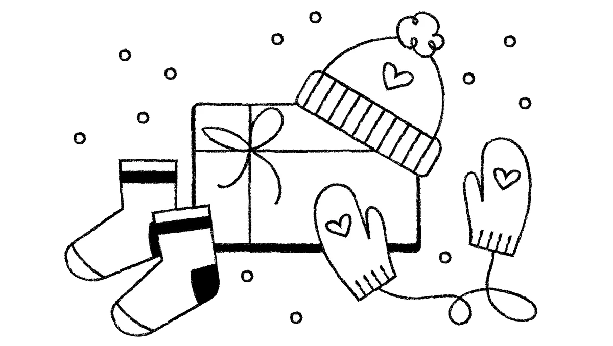 Drawing of presents with hearts on them