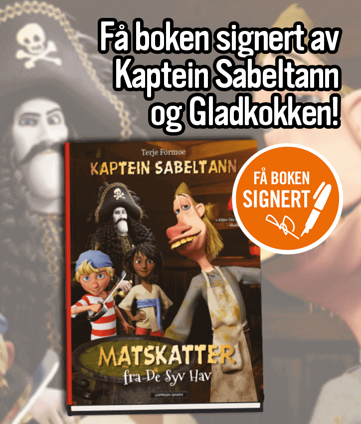 Få boken signert av Kaptein Sabeltann!