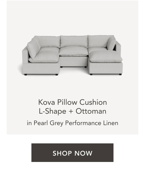 Kova Pillow Cushion L-Shape + Ottoman in Pearl Grey Performance Linen
