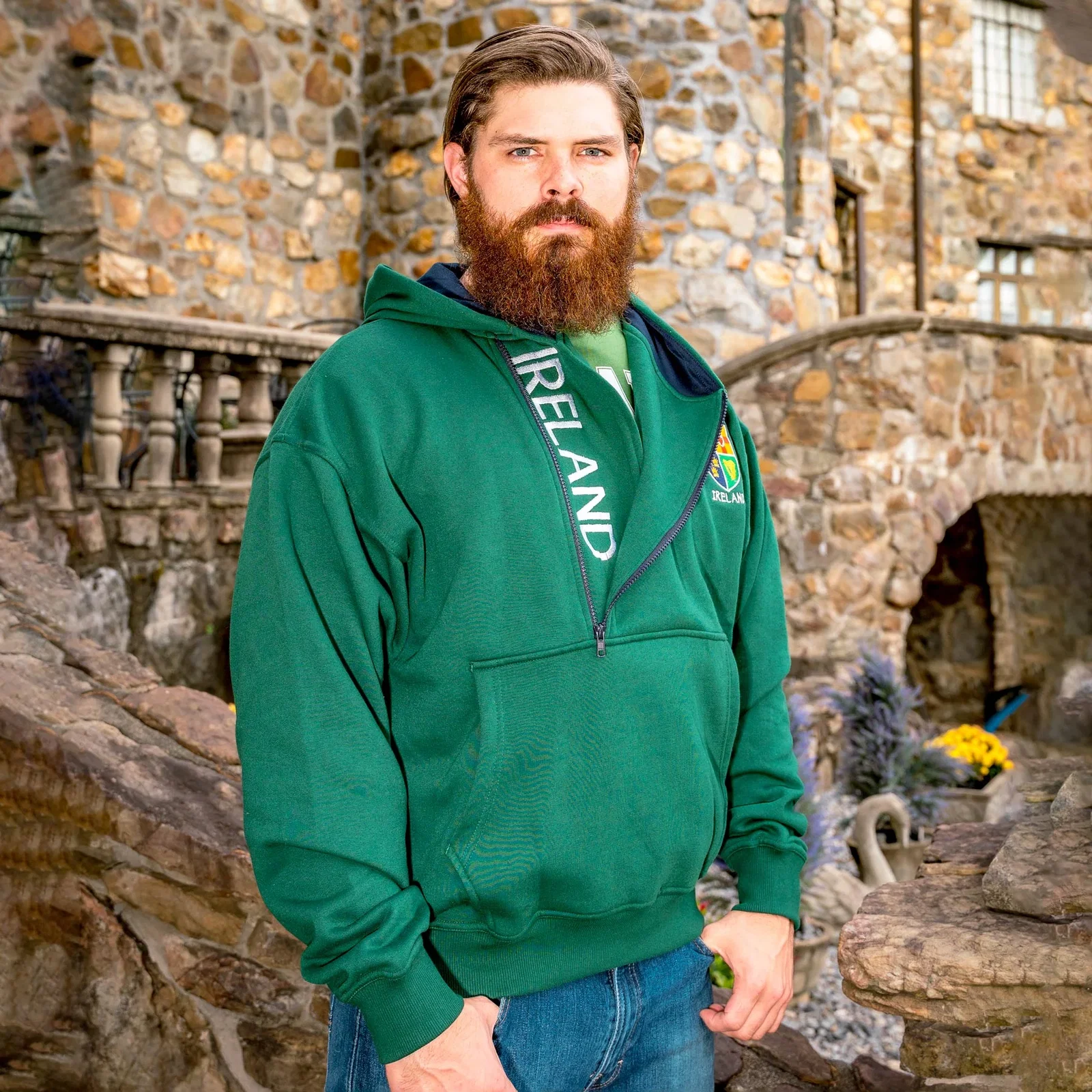 Image of Ireland Half Zip Hoodie, Green