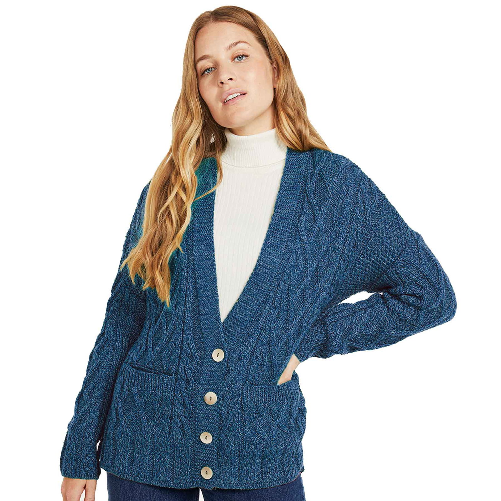 Image of Aran Knit Trellis Button Cardigan- Blue