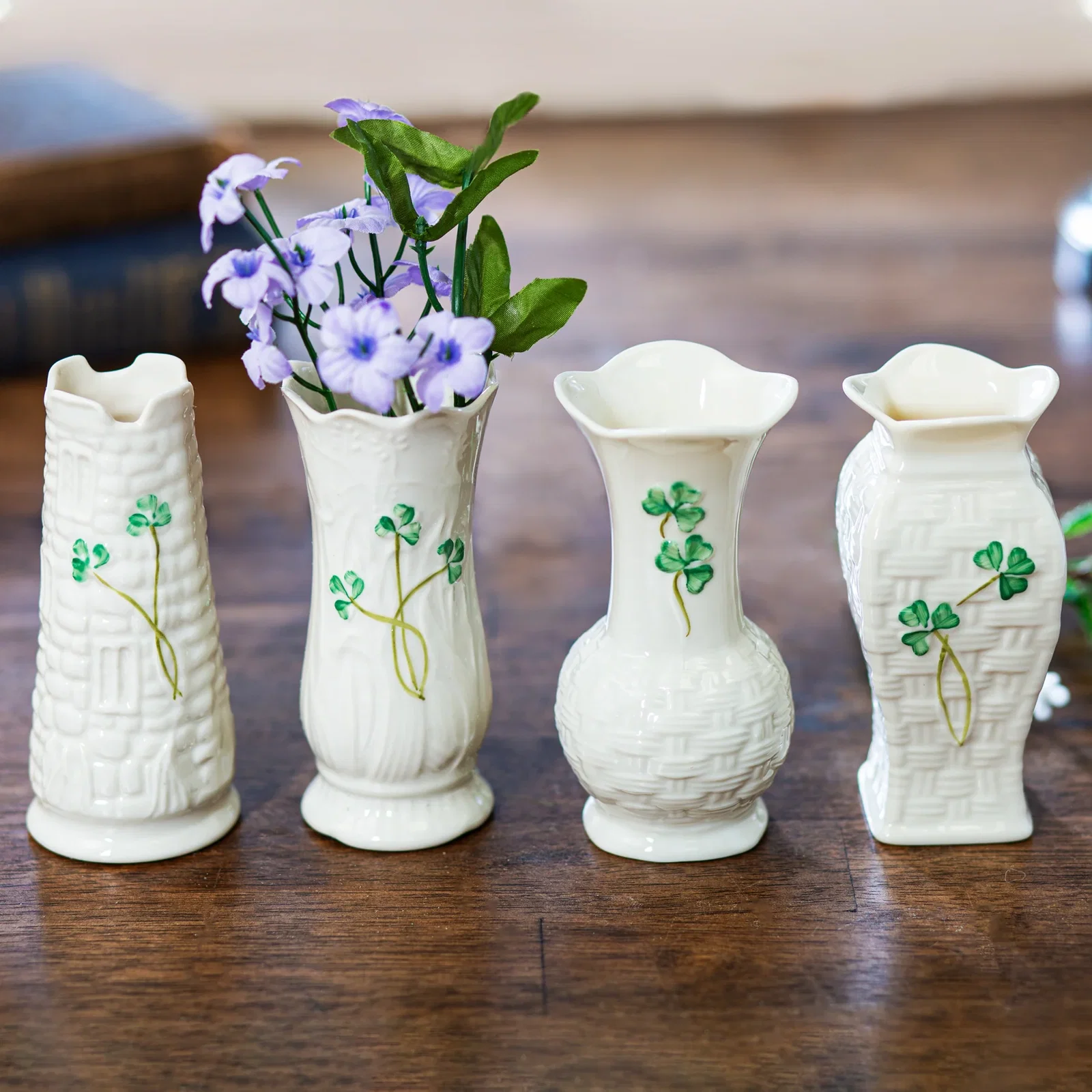 Image of Belleek Shamrock Mini Vase Set
