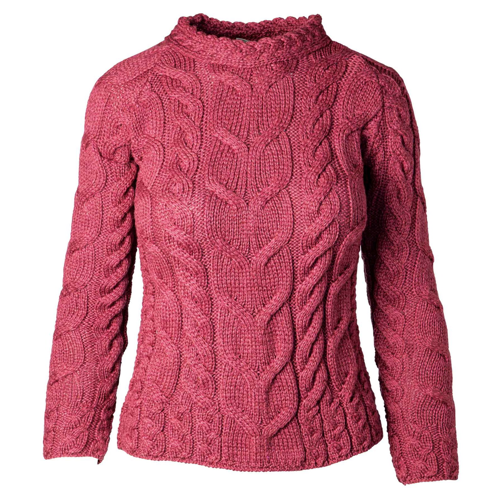 Image of Aran Cable Knit Sweater- Wine