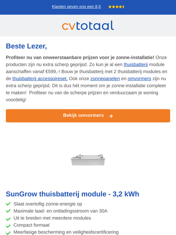 Lage prijs op zonnepanelen, omvormers en batterijen!