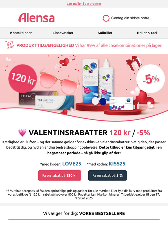 💌 Søde Valentinsrabatter: 120 kr i rabat eller 5% rabat på dit samlede køb.