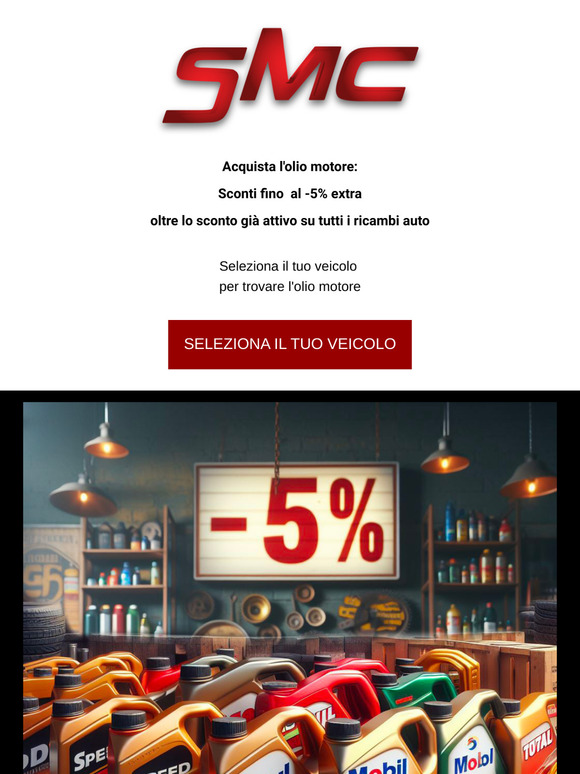 Extra sconto 5% sull'olio motore delle migliori marche