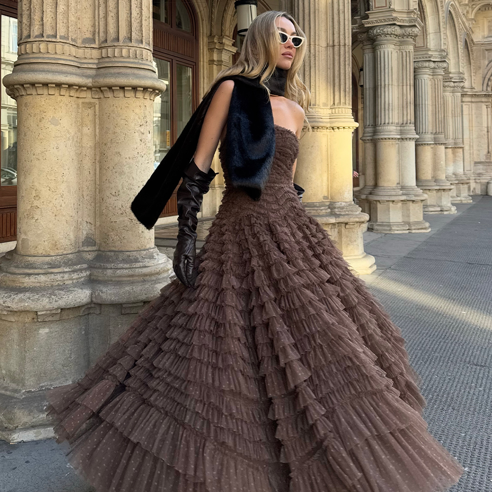 Hattie Ruffle Strapless Ankle Gown