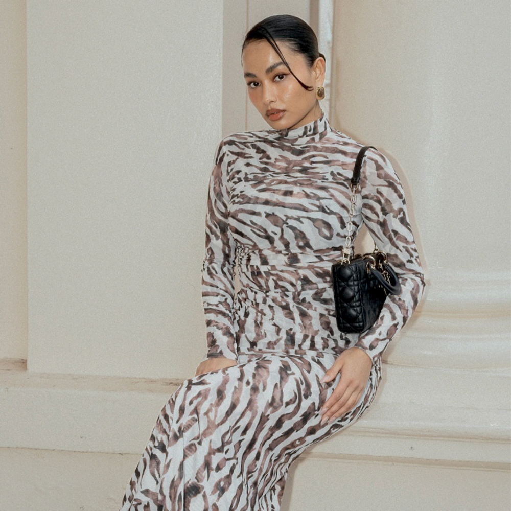 Zebra Turtleneck Ankle Gown