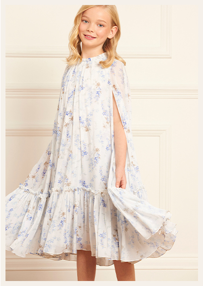 Ophelia Ditsy Chiffon Cape Kids Dress